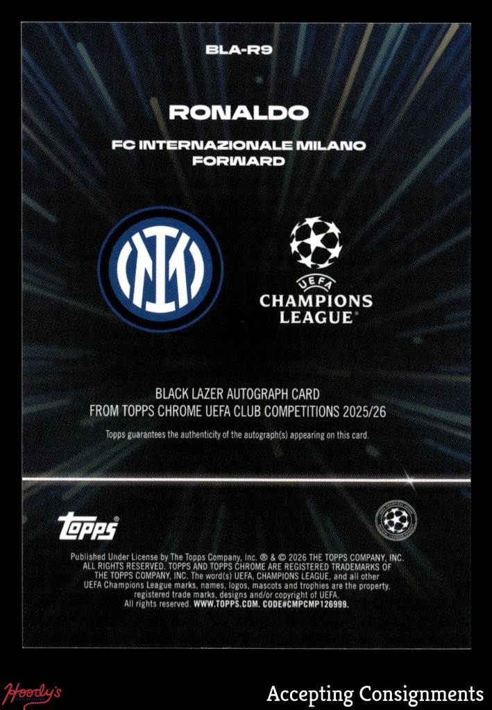 2025-26 Topps Chrome UEFA Black Lazer Gold Refractor Ronaldo AUTO 43/50 view 2