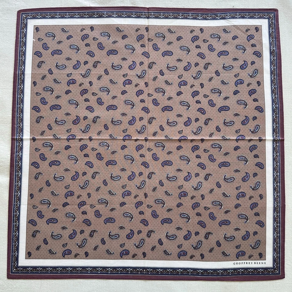 Men Handkerchief Vintage Cotton Dark Red Purple Paisley Pattern Pocket Square 18 - Image 2 of 3