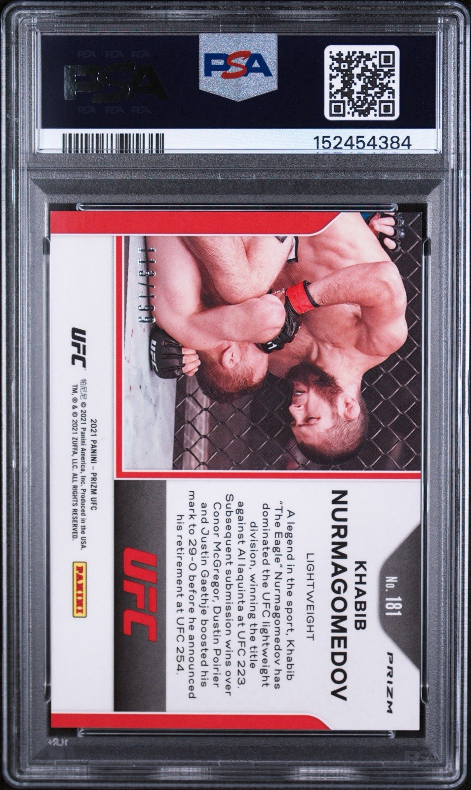 2021 Panini Prizm UFC - BLUE Prizm #181 KHABIB NURMAGOMEDOV /199 PSA 9 GOAT 29-0 view 2