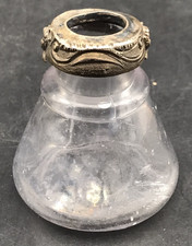 Carter's Cone Shaped Pressed Glass Inkwell Bottle w. Sterling Silver Cap USA