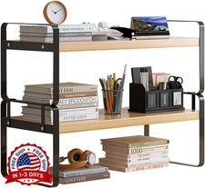 Organizador de escritorio de oficina de madera, estante de almacenamiento, Negra