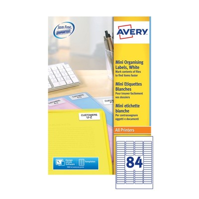 Avery Laser Mini Etiketten 84 pro Blatt weiß Packung mit 8400 L7656-100