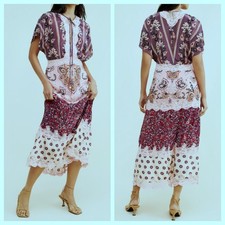 Farm Rio Glam Tapestry Maxi Dress M Lace Floral Slip Boho Cottage New MnrDfct