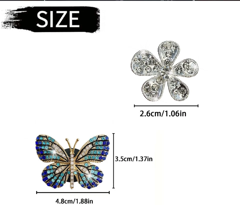 2Pcs Blue Bling Butterfly Silver Daisy Flower Car Air Vent Clips,Rhinestone Car - Image 2 of 4