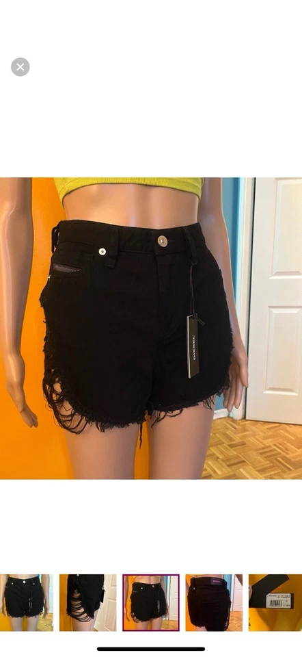 Shorts jeans feminino DIESEL tamanho 27 DE-FREED preto distreesed - Imagem 3 de 4