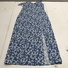 SheIn Dress Womens L Blue Floral Sweetheart Strappy Maxi Side Slit Sundress