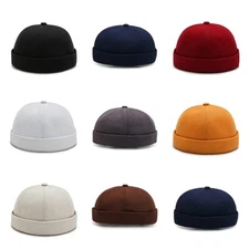 Mens Brimless Docker Cap Retro Worker Sailor Skull Cap Beanie with Rolled Cuff