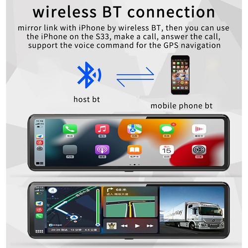 12 Inch 3 Channel Dash Cam Carplay & Android Auto 2.5K wifi GPS Rearview Mirror - Picture 7 of 15