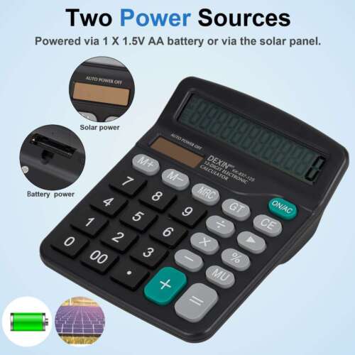 Desktop Calculator 12 Digit Display Battery Solar Basic Big Button Business Home - Picture 9 of 12