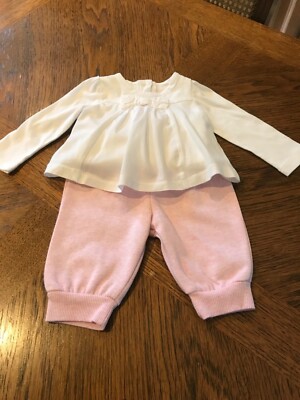 Baby Mädchen 2-teiliges rosa & weißes Oberteil & Hose Set - 0-3 Monate