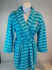 Xhilaration Girl s Aqua Striped Bathrobe With Attached Belt Size Medium