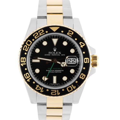 Rolex GMT-Master II Ceramic Two-Tone 18k Gold Steel Black 40mm 116713 Watch