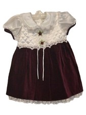 Vintage Girl Dress Red Velvet Lace Quilted White Top 2 red Flowers 12 Months