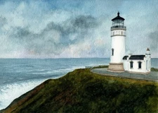 North Head Lighthouse Ilwaco Washington. Moody Sky & Surf. Rob Thorpe Art Prints