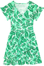 Women's Dress - Green Palm Leaf Printed Dress - Mini Dress - Cotton - Large