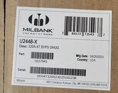 NEW Milbank-320A Meter Socket- U2448-X Single Phase -OH/UG