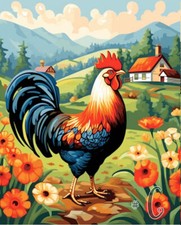 Countryside Rooster Printed Needlepoint Canvas Rural Elegance Feathered Majesty