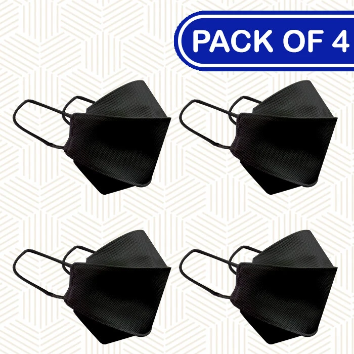 Black Face Mask in Black, 4 Masks Pack, 3D Fitted mask - Image 2 of 4