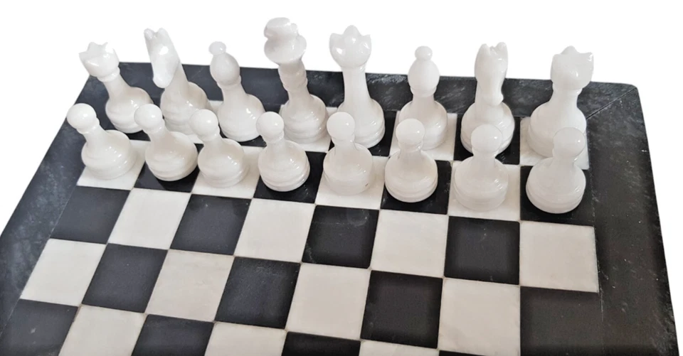 Nuevo Juego de Tablero de Ajedrez Hecho a Mano Mármol/Onyx/Blanco y Negro, 40 cm x 40 cm Foto 4 de 4
