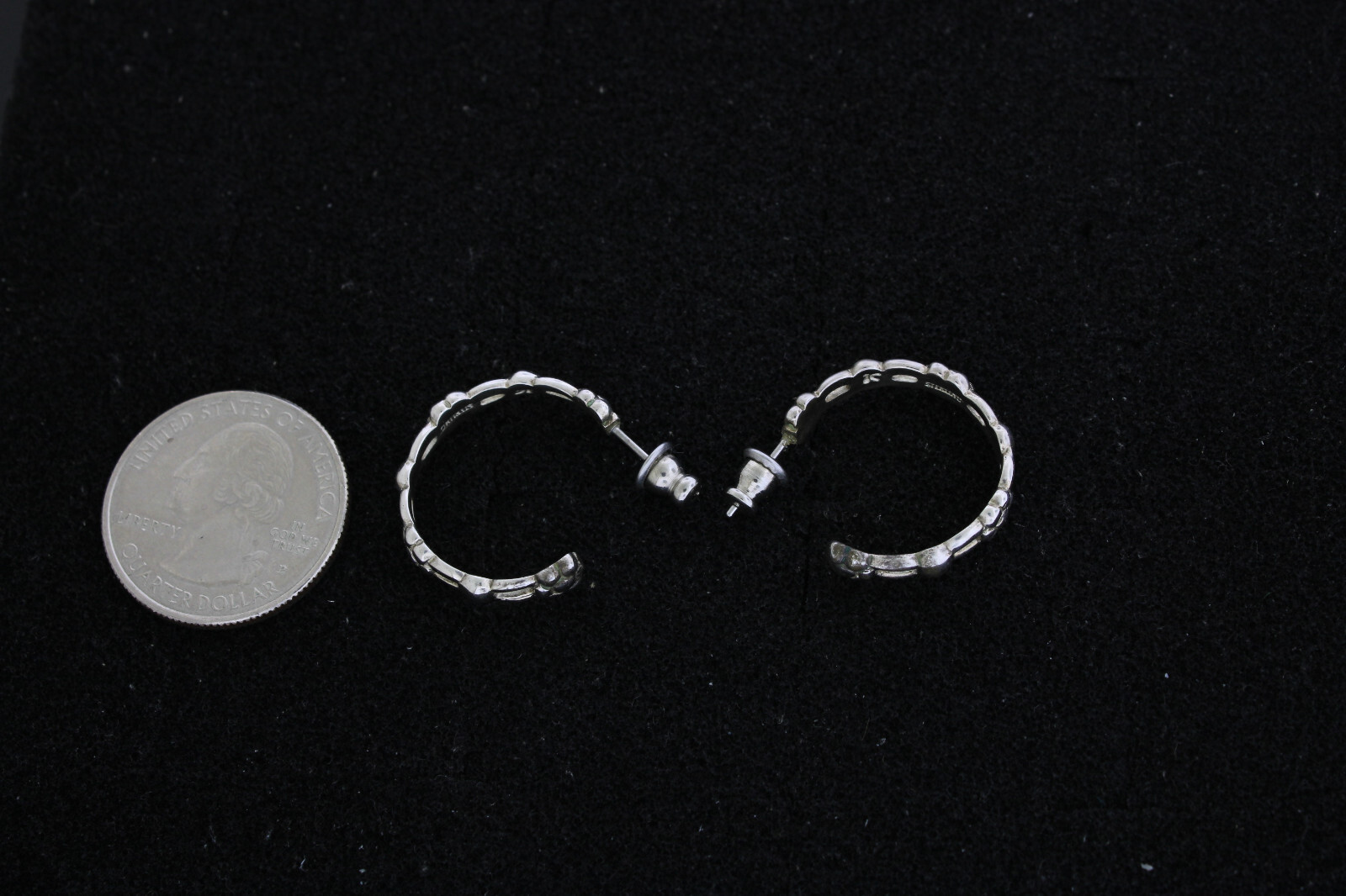 Sterling Silver Hoop Flower Pattern Post Earrings - image 5