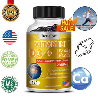Vitamin D3 + K2 5000IU Capsules - Healthy Bones, Teeth, Immune System