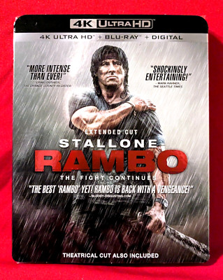 RAMBO THE FIGHT CONTINUES/RAMBO (2008) (4K UHD/Bluray/Digital) W/SLIPCOVER New!!