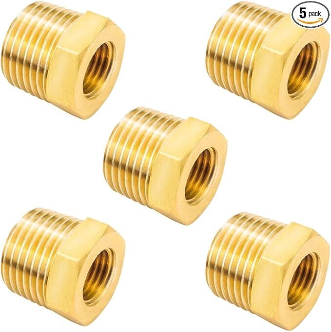 Brass Reducing Hex Bushing 1/2" NPT Male to 1/4" NPT Female Pipe Fitting Reducer