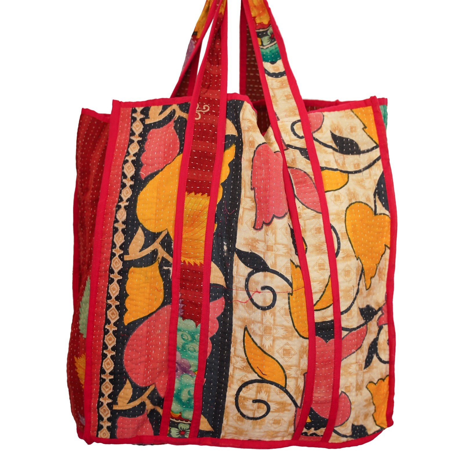 Bohemian Shoulder Tote Bag- Hand Printed Abstract Multi Color Large Bag