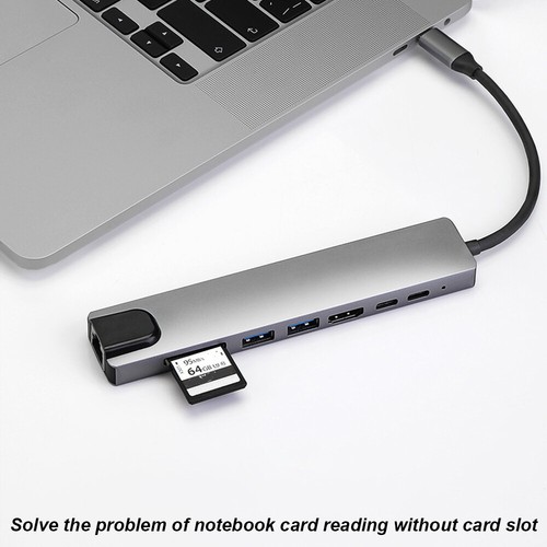 Type-C to USB 4K HDMI Adapter SD TF Card Reader HUB Combo MacBook Pro 8 in 1 - Picture 12 of 15