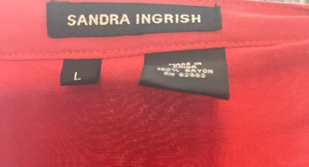 Sandra Ingrish L Cinnabar Red Button Split Neck R… - image 6