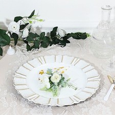 6 WHITE GOLD 13" Round Scalloped Trim Charger Plates Wedding Party Decorations