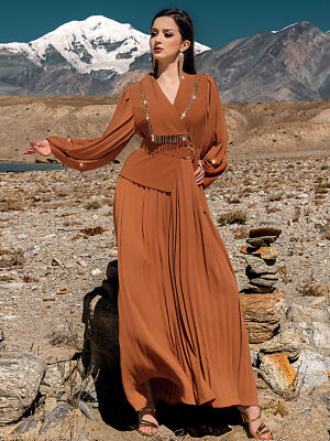 pleated abaya dress Printed Pleated Open Abaya Dress With Matching Hijab #25231 Urgarment