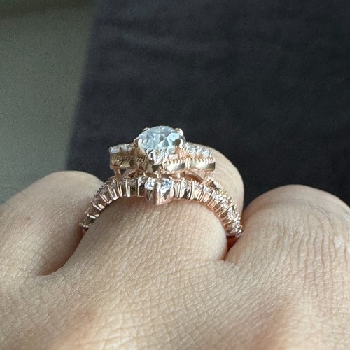 2.50 CTW Pear Cut Moissanite Art Deco Ring Set Wedding Curved Stacking Ring Set - Picture 9 of 14