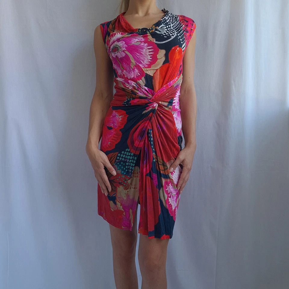 Desigual Womens Dress Size S Bodycon Floral Cowl Neck Sleeveless - Image 3 of 4