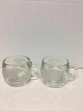 2 Vintage Nestle Nescafe Clear Glass Globe World Coffee Mugs/ Cups 8oz