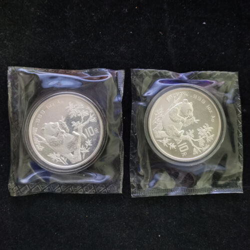 2 Pcs 1995 China 10 Yuan 1 oz Ag.999 Panda Silver Coin - Picture 1 of 2