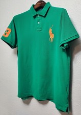 POLO RALPH LAUREN CUSTOM SLIM FIT BIG PONY MENS GREEN MESH COTTON POLO SHIRT: L