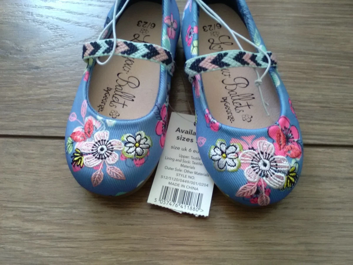 GEORGE GIRLS UK 6 PRETTY SUMMER BALLET FLAT SHOES WITH EMBROIDERY