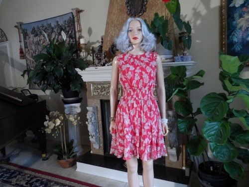 Jason Wu Pink 100% Silk Crepon Floral Print Ruffled - Smoked Waist Dress Size 2 - Picture 2 of 23
