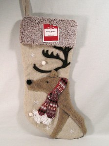Christmas Stocking Woodsy Reindeer 3 D Scarf Fireplace Mantel