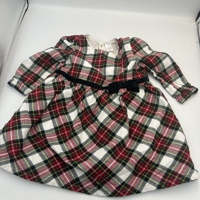 Carter's Girls 18 Month Dress Red Green Plaid Christmas Holiday Black Bow Fancy
