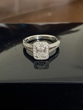 Platinum 0.74tcw Emerald Cut Diamond Halo Ring, Size K, Stylish! *GIA, RRP £3150