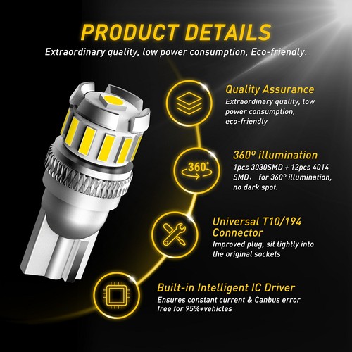 AUXITO 10PCS 194 W5W Canbus LED 168 License Plate Bulbs Light Trunk 6500K White - Picture 7 of 7