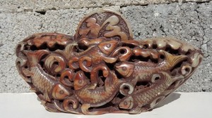 Rare CHINESE chop CARP seal FISH soapstone SHOUSHAN SHI stamp HAND CARVED