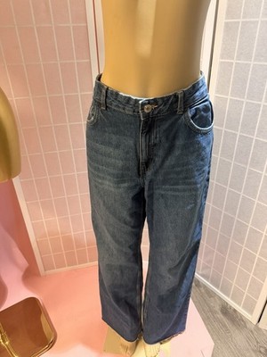Mango High-Rise Wide Leg Denim Jeans in Medium Blue