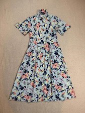 French Connection size 8 blue floral shirt dress midi short sleeve summer