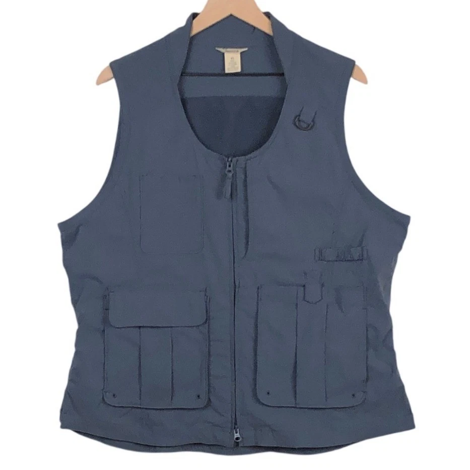 DULUTH TRADING CO Fishing Utility Cargo Vest Mens XL Blue Gray Mesh Back Pockets