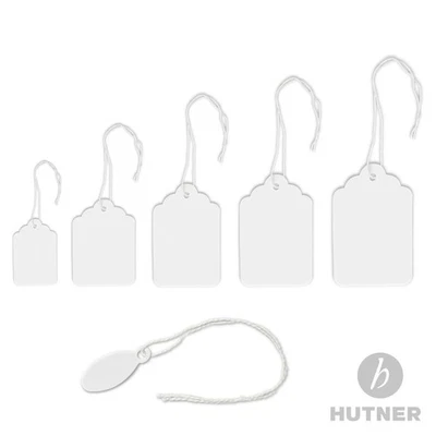 HUTNER Hängeetiketten mit Faden weiss in verschieden Größen Kartonetiketten Hang Tags