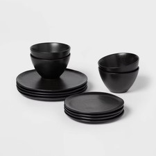 12pc Stoneware Houlton Dinnerware Set Black -...