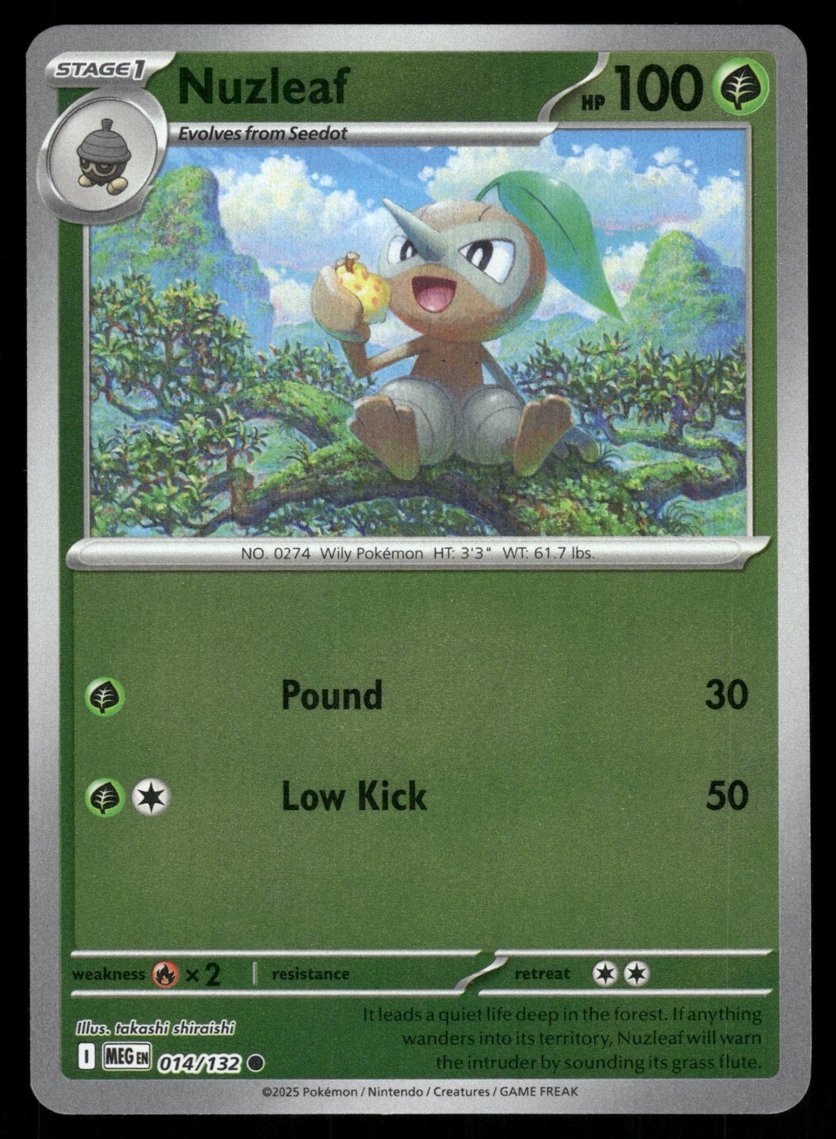 Nuzleaf 014/132 Common Mega Evolution Pokemon Reverse Holo Lightly Played